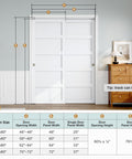 Sliding Closet Door 48x80 Inches, Five Panel Bypass Barn Doors With Concealed Hardware Track Kit Included, White Finish, Installed in Bedroom