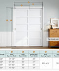 Sliding Closet Door 64x80 Inches 5 Panel Bypass Barn Doors With Concealed Hardware Track Kit White Finish installed in bedroom