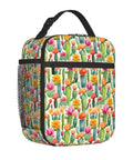 Desert Cactus Floral Insulated Lunch Tote for Office, Picnic and Camping with colorful print, waterproof nylon and mesh pocket.