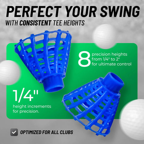 Blue flexible plastic golf tees from Pro Speed Plus Flexible Plastic Golf Tees Eight Pack For Indoor Golf And Golf Simulators.