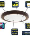 15 Inch LED Edge Lit Flush Mount Ceiling Light With Dope Color Temperature Switch Dimmable Bronze Cast Aluminum Low Profile 1500 Lumens 21.4W 3000K 4000K 5000K featuring mounting hardware included, color select switch, and pre-installed LED technology.