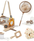 Wooden Bug Catcher Kit For Kids 3 To 8 Ten Piece Durable Outdoor Explorer Set with tools and magnifying glass visible