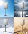 Rugged Outdoor Ev Charger Pedestal Box Floor Mounted With Heavy Duty Stainless Shield And Secure Key Lock To Keep Your Setup Gassed Up And Locked Down All Year Long in UV, Rain, Snow, and Dust conditions.