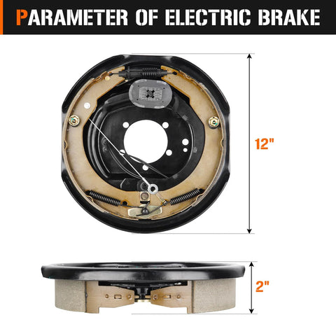 Brake drum kit, 12x2 in, front and side views; 6 on 5.5 in bolt circle for 5,200 lb trailer axle, electric brakes.