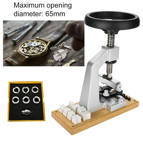 Pro Grade Watch Case Opener Kit For Bench Top With Six Notches And Adapter, 5700 Back Opener shown with components