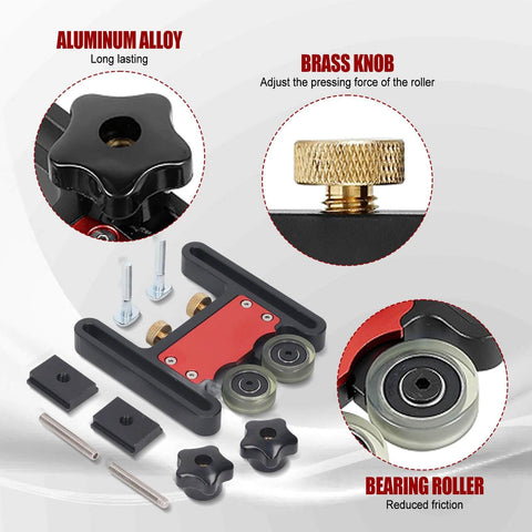 Updated Bearing Roller Featherboards For Table Saw And Router, Versatile Thin Rip Jig And Table Saw Guide with brass knob