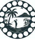 Sweet Metal And Wood Golf Ball Display Case For 18 Balls Wall Mount Holder With tropical golfer and surfer design