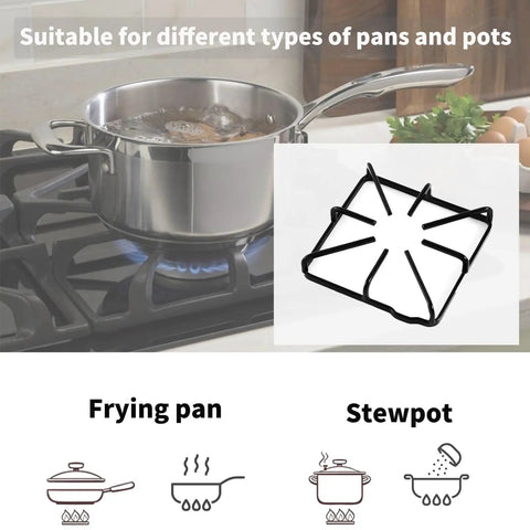 Beefed Up Heavy Duty Replacement Burner Grates Set in use with a pot on stove, durable metal steel surface top, suitable for GE Kenmore Hotpoint.