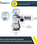 Brass Push To Connect Dual Outlet Angle Stop Valve With Compression Fittings Half Inch By Three Eighths Inch For PEX PERT CPVC
