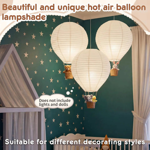 Three Piece 14 Inch Hot Air Balloon Lampshade Set Without Light White Linen Fabric Hanging Decorations Above Nursery Crib