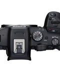 Top view of EOS R7 Mirrorless Camera Body With RF-S 18-150mm F3.5-6.3 IS STM Lens Bundle showing control dial and hot shoe