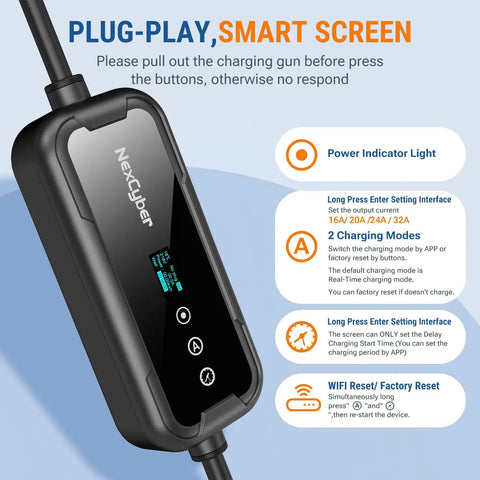 Level 2 EV Charger 32A With WiFi App And Plug And Play 240V NEMA 14-50P 25 Ft Cable ETL Certified Portable EVSE J1772 Connector
