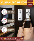 Heavy Duty Stainless Steel Self Adhesive Hooks 15lb Pack of 5 Double Hook Design with purse hanging, door view