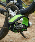 Two Pack Green Bike Pedal Straps For Stationary Bikes Anti Slip Foot Straps on fixed gear pedal in outdoor setting