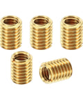 Five brass threaded repair sleeve inserts, M8x1.25 male to M6x1 female, 10mm length