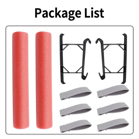 Package list showing components of the Floating Water Landing Gear For Mini 5 Pro Drone Training Takeoff Kit, including buoyancy rods and stands.