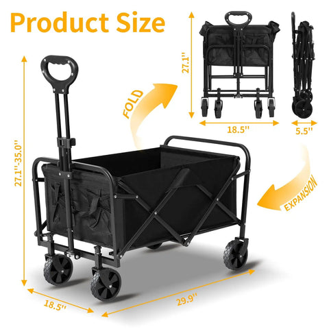 Heavy Duty Collapsible Wagon Cart With Wheels For Easy Grocery Runs And Outdoor Hauls, 220-Lb Capacity, Lightweight Portable Utility Cart