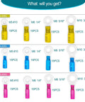 180 Piece All In One Pro Grade Heat Shrink Wire Connectors And Ring Terminal Kit with various AWG sizes and colors shown.