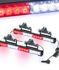 17 Inch 2 In 1 LED Traffic Advisor Warning Light Bar Red And White For Police Cars First Responders And Construction Vehicles Directing Traffic And Hazard Alerts On Roadways, front view with suction mounts