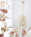 Gold Pendant Light Chandelier assembly with adjustable framework and rotatable geometric shade, brushed gold finish visible.