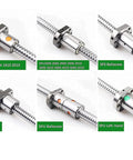 Various CNC ball screw models including SFU, SFE, DFU with anti-backlash feature for precision motion in machining setups.