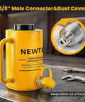 30 Ton Hydraulic Hollow Ram Jack With 2 Inch Stroke And Compact Design showing 3/8" male connector and dust cover for protection.