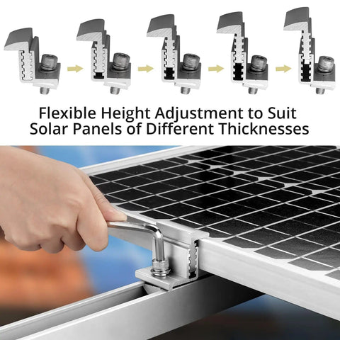 Adjustable Solar Panel Mounting Brackets 30 To 50mm Kit with wrench tightening aluminum end clamp on solar frame