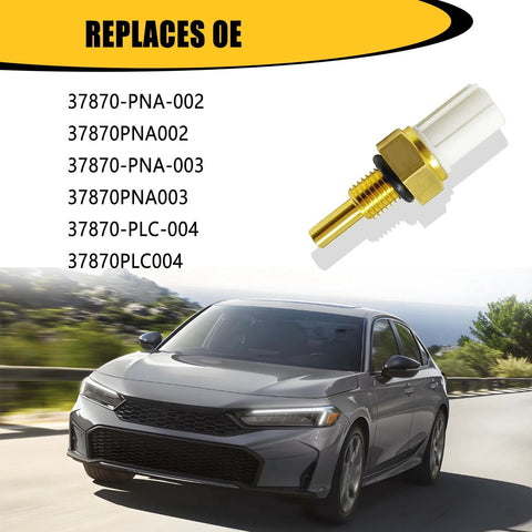 Icyhaws engine coolant temperature sensor for Honda/Acura vehicles; brass body with white plastic connector.
