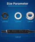 Size details of Harmonic Balancer Installation Tool For Chevy Small Block And Big Block Cranks with nut, washer, thrust bearing