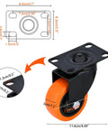 Diagram of 3 Inch Heavy Duty Swivel Caster Wheels Industrial Plate Caster Set Of 4 Without Brakes showing dimensions and orange wheel