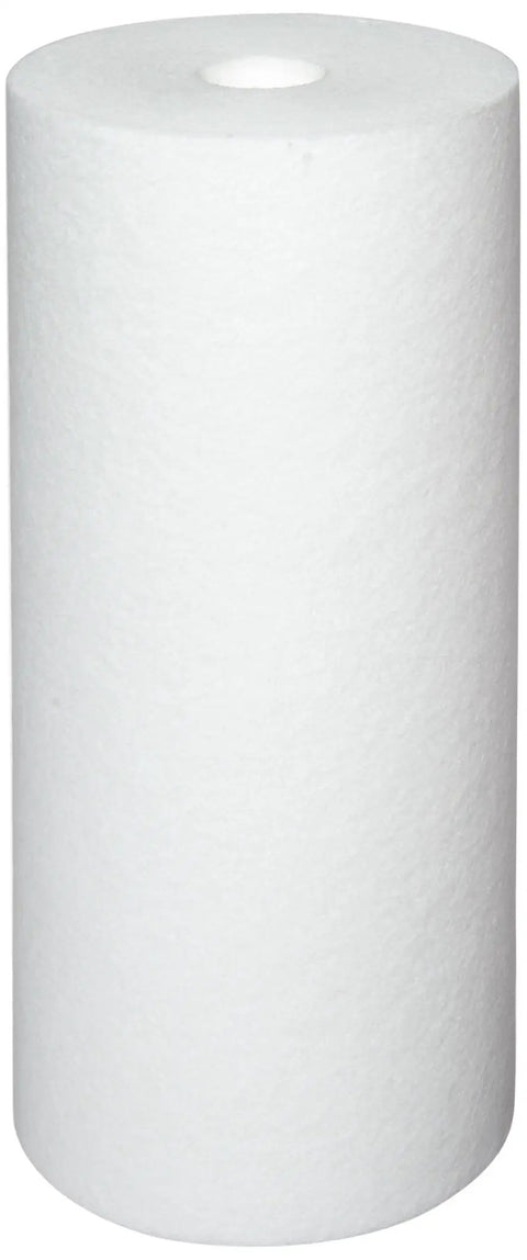 Big Blue 10 Inch Sediment Filter Cartridge For Whole House Filtration 5 Micron Dual Gradient Density Spun Polypropylene High Flow Pre Filter That Removes Dirt Sand And Silt Without Affecting Taste Or Odor Four Point Five Inch Diameter Single Pack, showing a white cylindrical filter