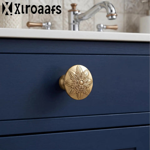 Champagne Bronze Cabinet Knobs Ten Pack Vintage Round Floral Hardware on navy cabinet