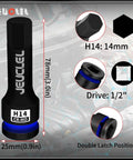 14mm Hex Impact Socket H14 One Half Inch Drive Lengthened Chromium Molybdenum Steel Allen Socket showing dimensions and features.