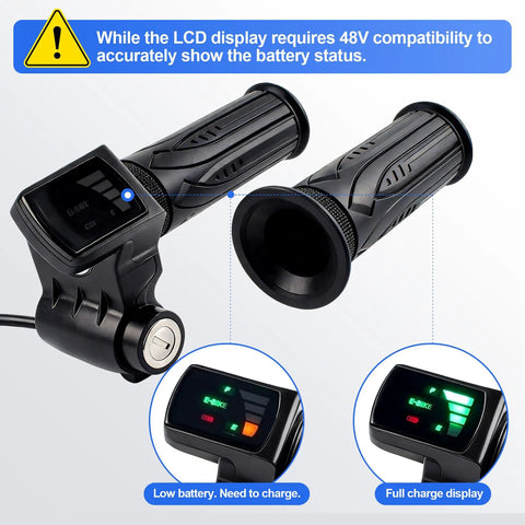 Universal 48V Ebike Full Twist Throttle With LCD Display And Key Lock, Plug And Play Handlebar Grip For Ridstar Q20 Q20Lite Q20Pro H20 H26 Pro H20 Pro And Other Ebikes And Scooters, Fits Seven Eighths Inch Handlebars 22mm