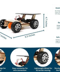 Solar Powered Car V300 Wooden STEM Kit With Wireless Remote Control Hybrid Solar And Battery Power Hands On Motor Toy Gift For Kids Ages 8 To 12 showcasing dimensions and features.