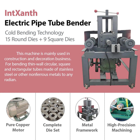 3HP Electric Pipe Tube Bender With 15 Round And 9 Square Dies For Stainless Steel, showcasing metal framework for tube bending.