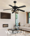 52 Inch Farmhouse Ceiling Fan With Remote Control And 3 Lights in living room, barnwood and matte black design