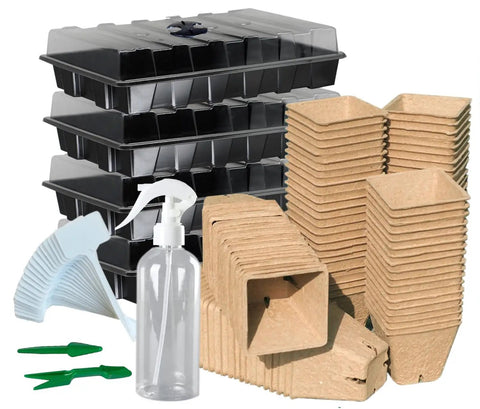 Seed Starter Kit With 100 Peat Pots, 5 Plastic Trays, Water Strainer, Adjustable Humidity Dome, Plant Labels, And Sprayer