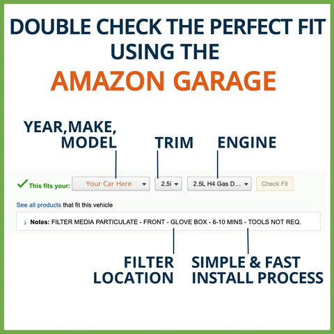 Amazon Garage fitment check for Premium Engine Air Filter For Volvo XC40 2.0L 2019 2020 Replacement For A3415C And 31474521
