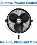 18 Inch Industrial Pedestal Fan With Powder Coated Steel Frame Delivers Beastly Airflow For Workshops And Garages Featuring A One Sixth Horsepower Enclosed Motor And A Ten Foot SJT Cord Plus A One Year Limited Warranty
