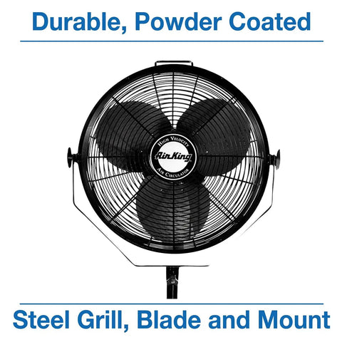 18 Inch Industrial Pedestal Fan With Powder Coated Steel Frame Delivers Beastly Airflow For Workshops And Garages Featuring A One Sixth Horsepower Enclosed Motor And A Ten Foot SJT Cord Plus A One Year Limited Warranty