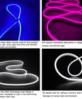 Image showing a glowing pink and white 12V waterproof LED silicone neon light strip rope, flexible, cuttable for indoor outdoor use with power adapter included.