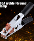 Heavy Duty 500A Welding Ground Clamp With Electroplated Copper Earth Clip, durable rubber handle for stable grounding.