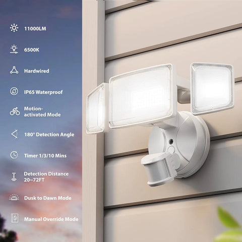 Kickass Led Motion Sensor Floodlight Featuring Three Swivel Heads And Blazing Eleven Thousand Lumen Daylight Burst For Securing Backyards Driveways And Garages While Serving Legit Weatherproof Coverage That Hits Different After Dark