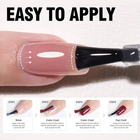 Application steps for Jelly Gel Nail Polish Set Of 6 Colors In Nude Pink Sheer Tones For Neutral Skin Transparent Soak Off UV Gel