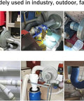 Heavy Duty Wood Chip Dust Extractor And Quiet Utility Blower For Active Workshops, showcasing different setups and connections.