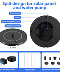 Diagram of Bird Bath Fountain Kit With Six Nozzle Modes And Fixed Pipes, Upgraded 3.5W Solar Pump components and features.