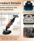 Cordless Electric Floor Scrubber 36V 10.5Ah Heavy Duty Industrial Scrubber with dual tanks, control panel, and brush design