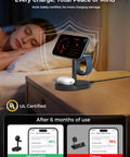 3 In 1 MagSafe Wireless Charger Stand for iPhone, Apple Watch, AirPods by nightstand with fast 15W charging.