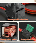 Electric Fuel Pump Relay Kit 40 Amp Waterproof Tough As Nails Relay Wiring Harness With Nylon Wire Loom And Long Wires Universal Fit For 12V Cars Trucks SUVs, waterproof relay and fuse close-up